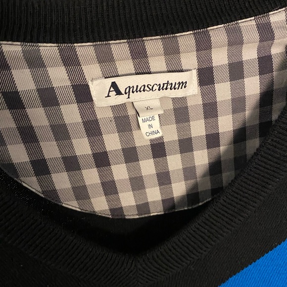 AQUASCUTUM Men’s Argyle Cotton Knit V-Neck Golf Sweater Black Blue XL - Picture 3 of 7
